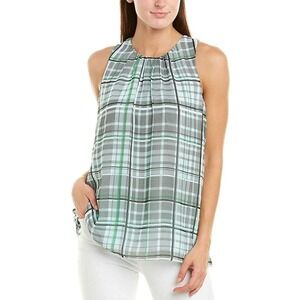 Vince Camuto Women's Green Plaid Sleeveless Plaid Shades Blouse XXS New